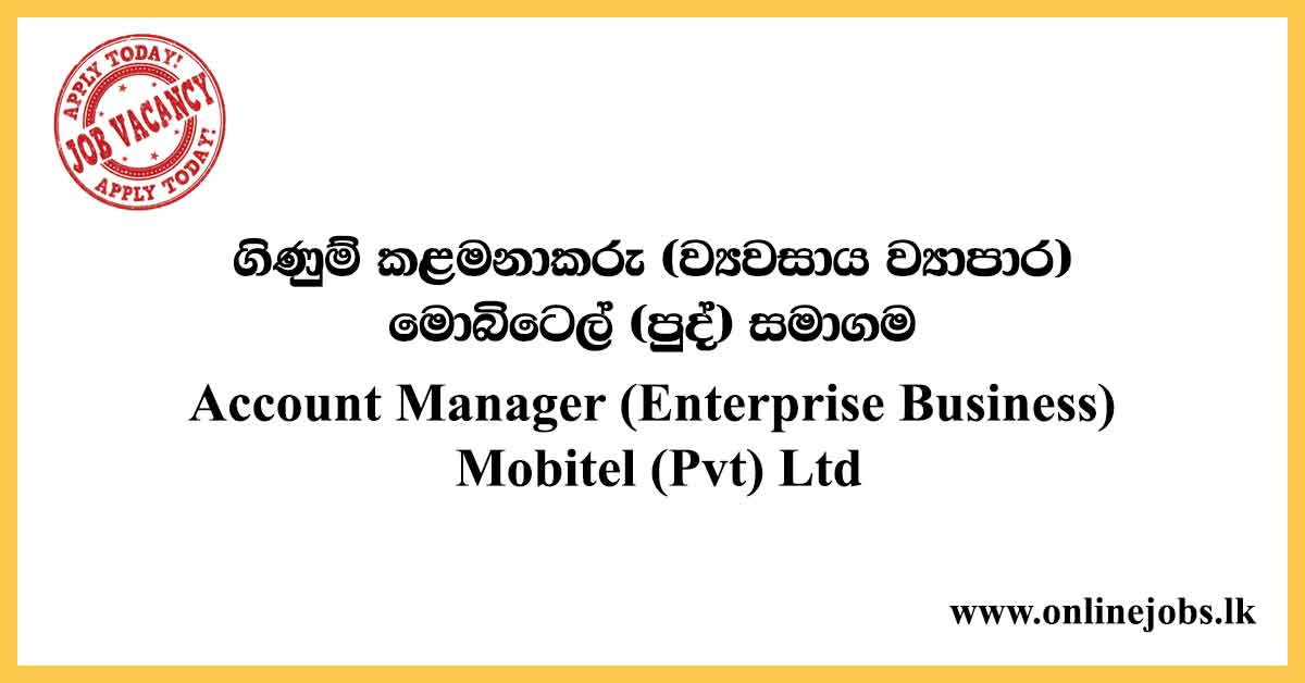 Account Manager (Enterprise Business) - Mobitel Vacancies 2020