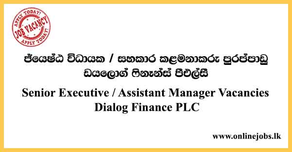 Senior Executive / Assistant Manager Vacancies Dialog Finance PLC