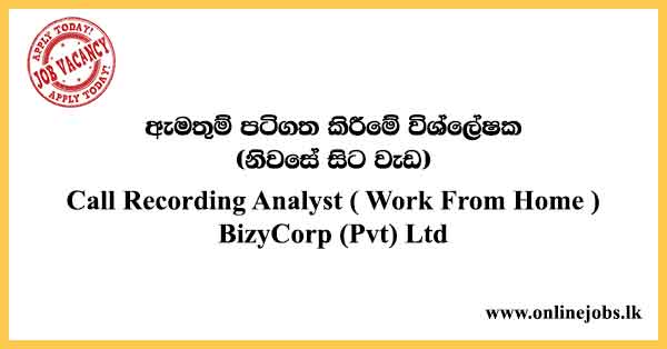 Call Recording Analyst Work From Home Job Vacancies - BizyCorp (Pvt) Ltd