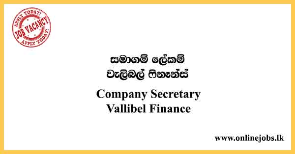 Company Secretary - Vallibel Finance Job Vacancies 2024