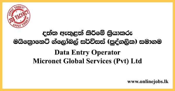Data entry Operator Vacancies 2024 - Micronet Global Services (Pvt) Ltd