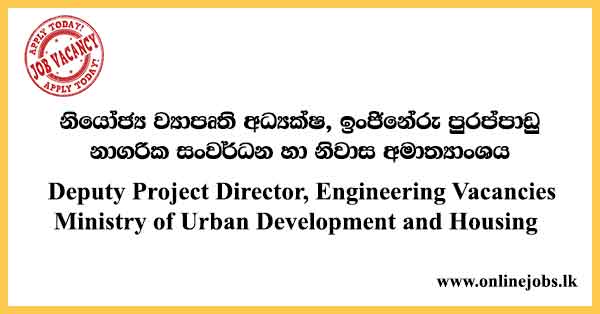 Deputy Project Director, Engineering Vacancies Ministry of Urban Development and Housing