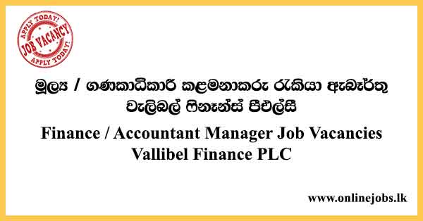 Finance / Accountant Manager Job Vacancies Vallibel Finance PLC