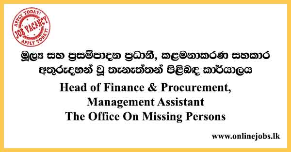 Head of Finance & Procurement, Management Assistant - The Office On Missing Persons Vacancies 2024