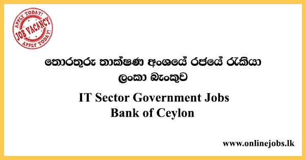 IT Sector Government Jobs - Bank of Ceylon Job Vacancies 2022