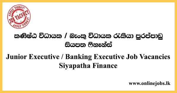 Junior Executive / Banking Executive Job Vacancies Siyapatha Finance