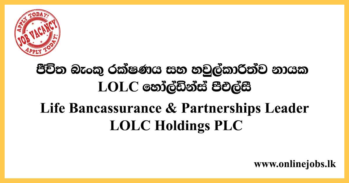Life Bancassurance & Partnerships Leader - LOLC Vacancies 2020