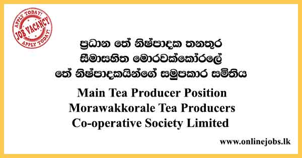 Main Tea Producer Position Morawakkorale Tea Producers Co-operative Society Limited