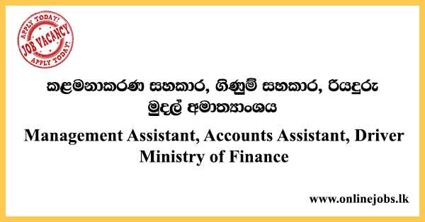Management Assistant, Accounts Assistant, Driver Jobs - Ministry of Finance Vacancies 2024