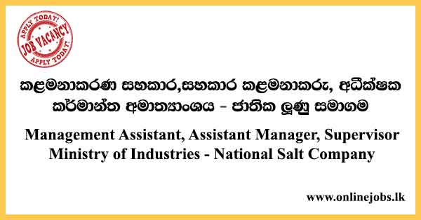 Management Assistant, Manager, Assistant Manager, Supervisor Ministry of Industries - National Salt Company