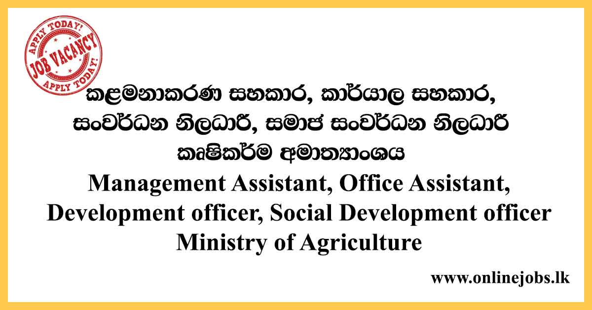 Management Assistant, Office Assistant - Ministry of Agriculture Vacancies 2020