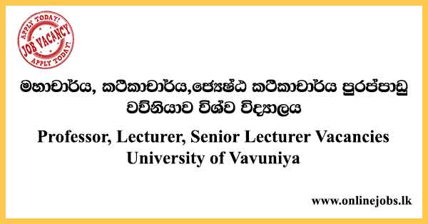 Professor, Lecturer, Senior Lecturer Vacancies University of Vavuniya