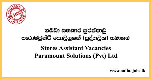 Stores Assistant Vacancies Paramount Solutions (Pvt) Ltd